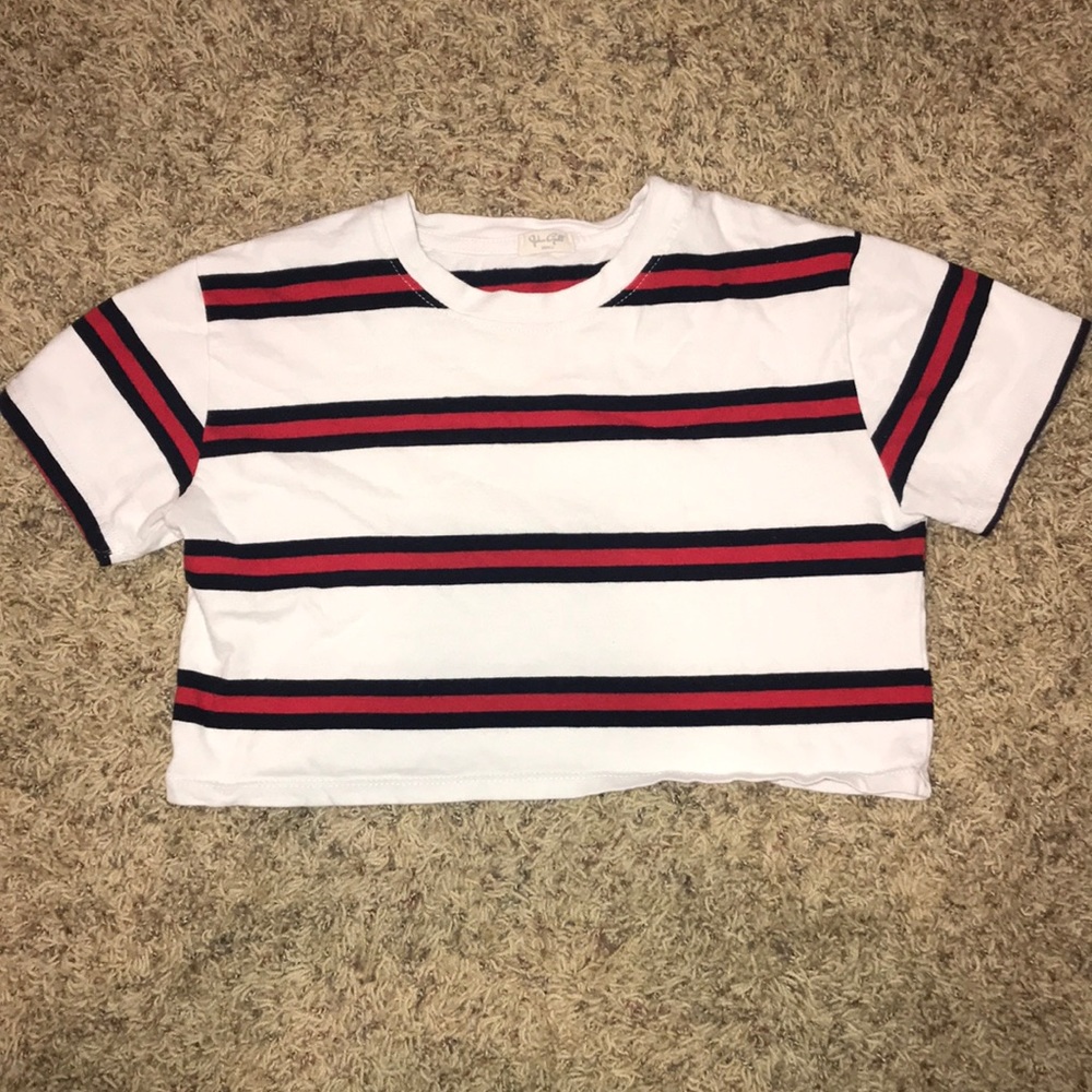 Red Black and White Stripped Crop Top